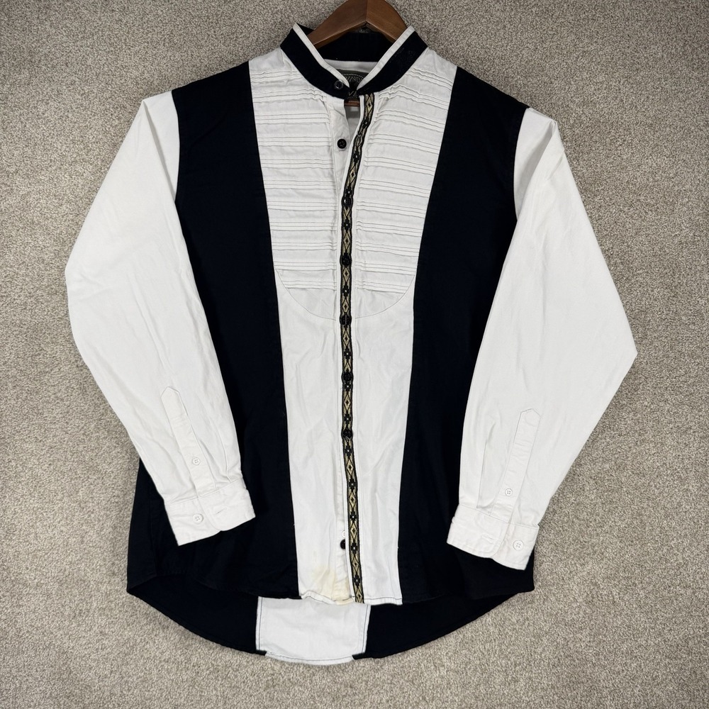 VTG 90s Spindle River Shirt L Fancy Cowboy Rodeo Western Black White *Stains*